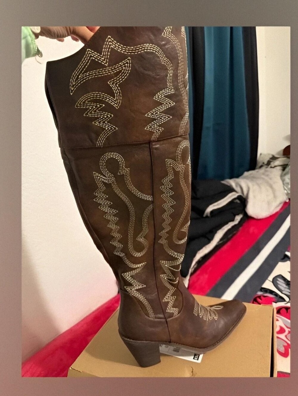 Embroidered Brown THIGH HIGH Heeled Boots